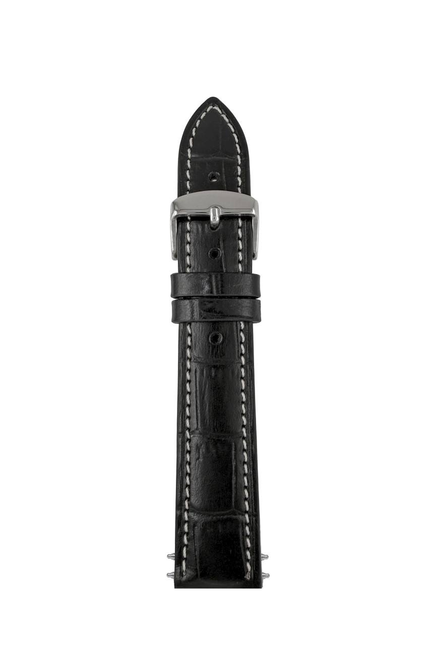 LB GM Krokostruktur nero, stitching ecru, 20/18mm, ref.9636-1 Krokostruktur nero, stitching ecru, Sport buckle SS