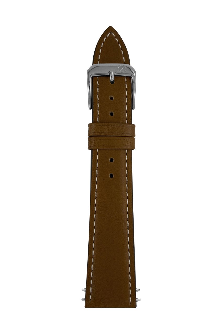 LB Ri Monteverdi mittelbraun/cognac 20/16mm Edelstahlschließe Naht cremeweiß, Edelstahlschließe