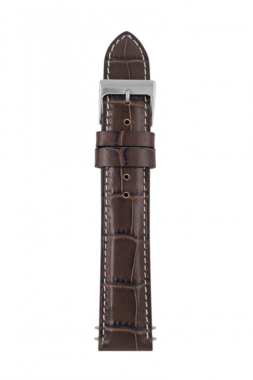 LB GM Krokostruktur dunkler cognac Ton, 20/18mm, gold scuro,semi-matt, helle Naht,eleg.Schließe