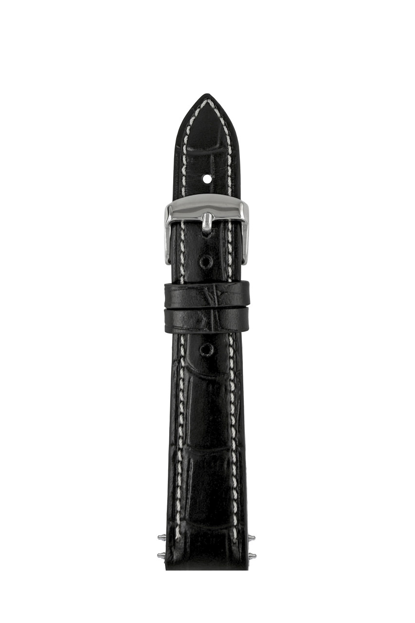LB GM Krokostruktur nero, stitching ecru, 18/16mm, ref.9637-1 Krokostruktur nero, stitching ecru, Sport buckle SS