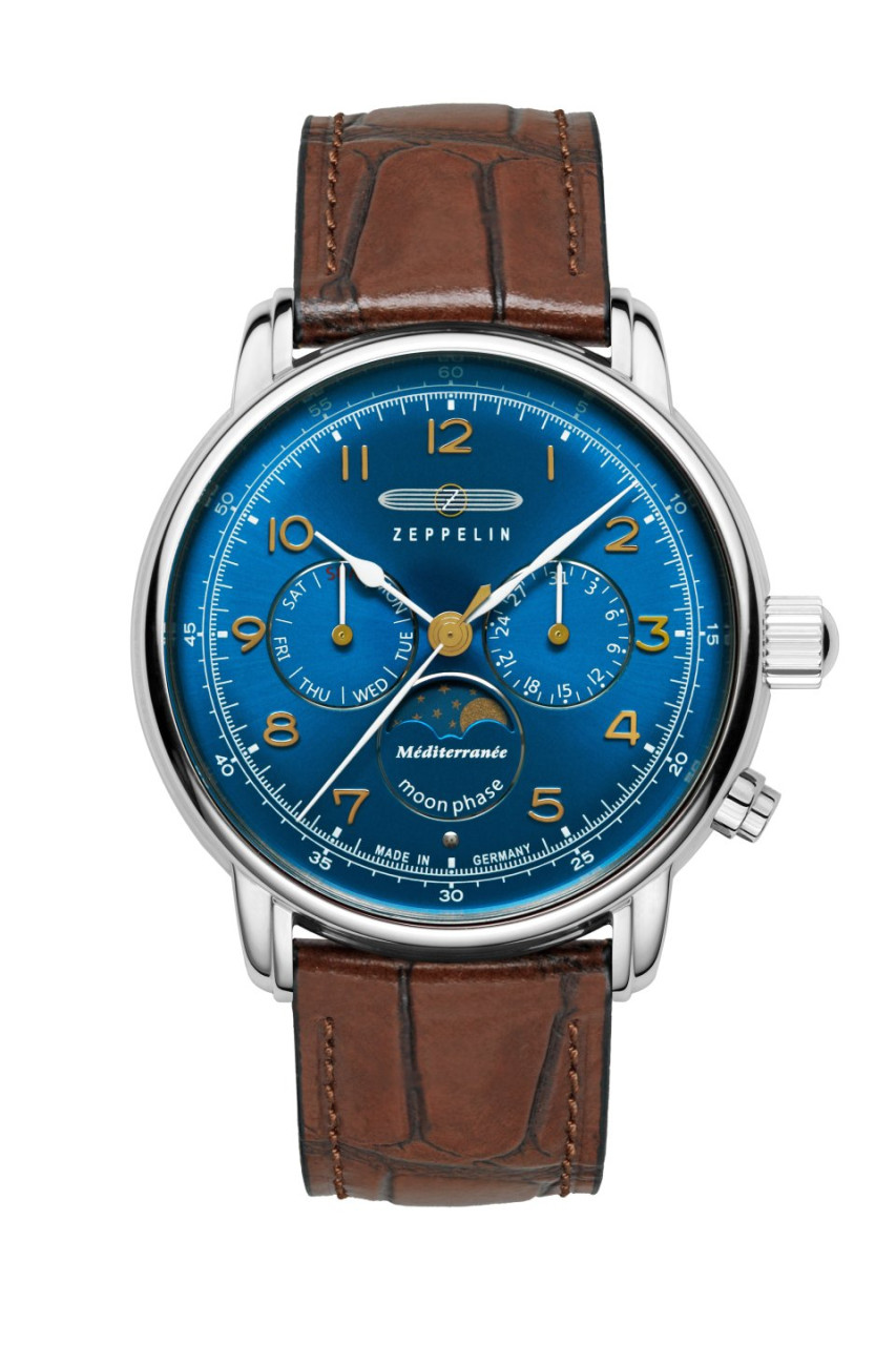 HAU, Zeppelin 100 Jahre Méditerranée Moonphase Ronda 706.1 Steelcase wr 5atm, MineralglasK1