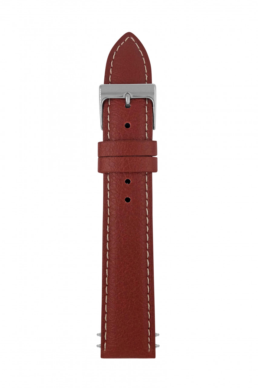 LB GM Apfelleder bordò 20/18 mm helle Naht Apfelleder, helle Naht, elegante Stahl-Schließe