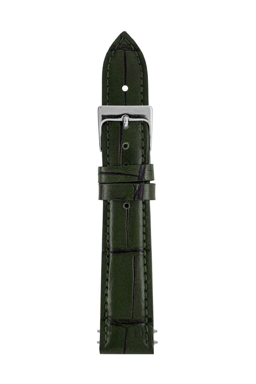 LB GM Krokostruktur verde, stitching Tone in Tone, 22/18mm Krokostruktur verde, stitching tone in tone, Sport buckle with ZE Logo