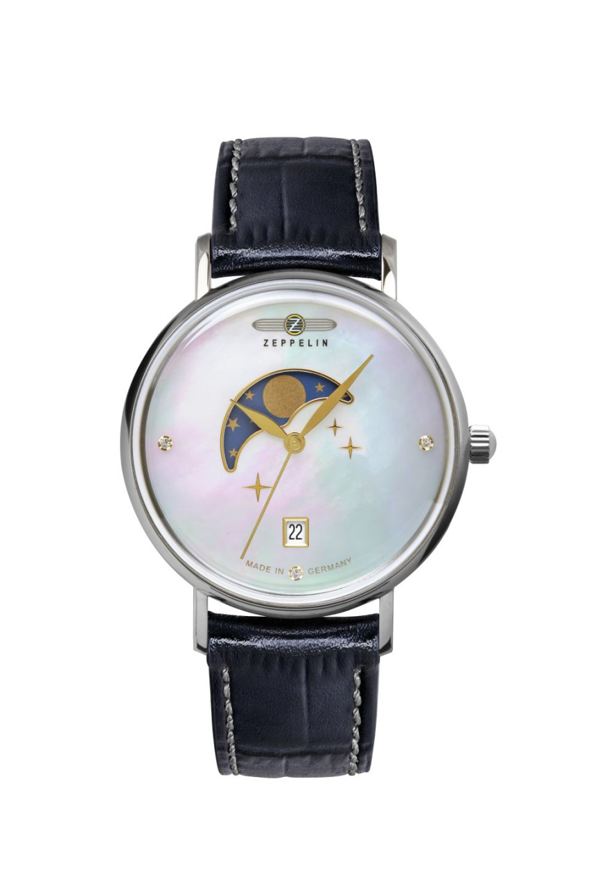 DAU, Zeppelin Moonphase Perlmutt Ronda 708, Steelcase 36mm, waterresistant 5atm