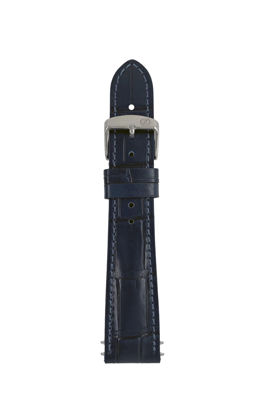 LB GM Krokostruktur d.-blau, stitching tone in tone, 22/18mm Krokostruktur d.-blau, stitching tone in tone, Sport buckle with ZE Logo
