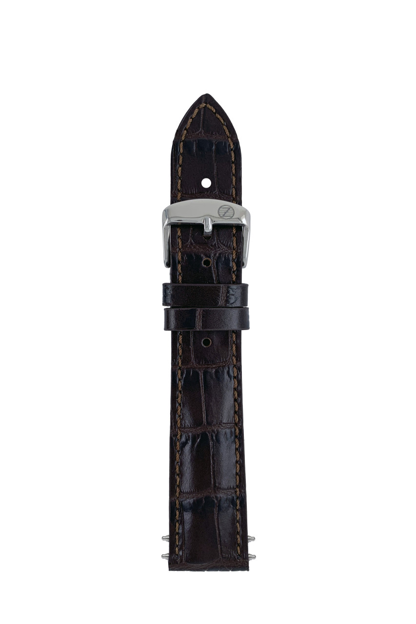 LB GM Krokostruktur d.-brown, stitching Tone in Tone, 20/18mm Krokostruktur d.-braun, stitching tone in tone, Sport buckle with ZE Logo